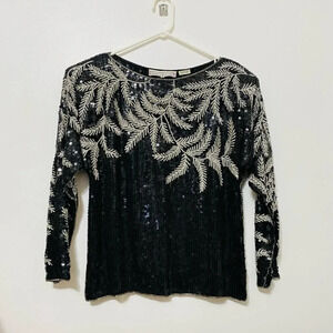 Vintage - Pure Silk Embroidered Sequinned Statement Top